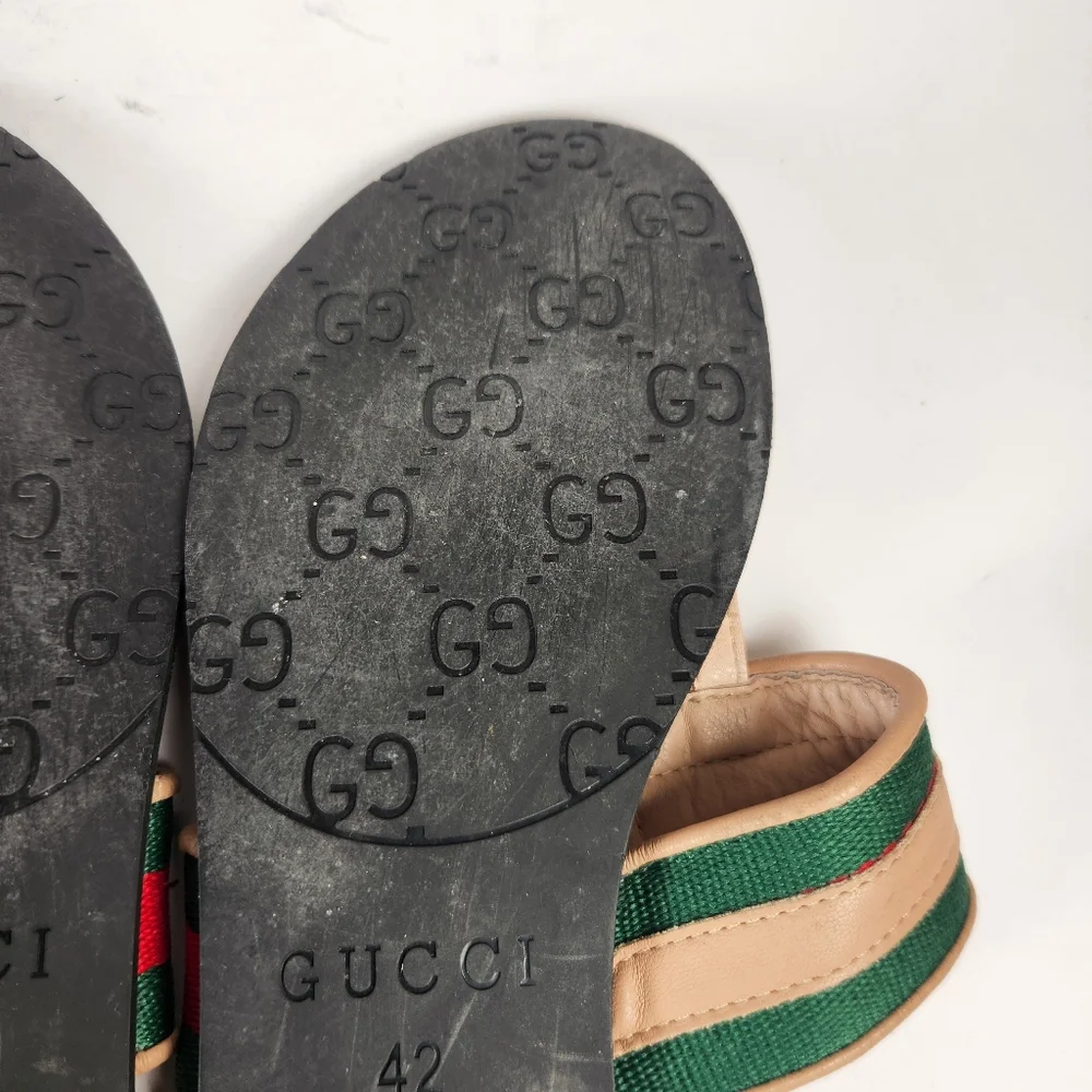 GUCCI Women's Sandal 11.5 EU 42 Red Green Thong Leather Luxury - Picture 10 of 11